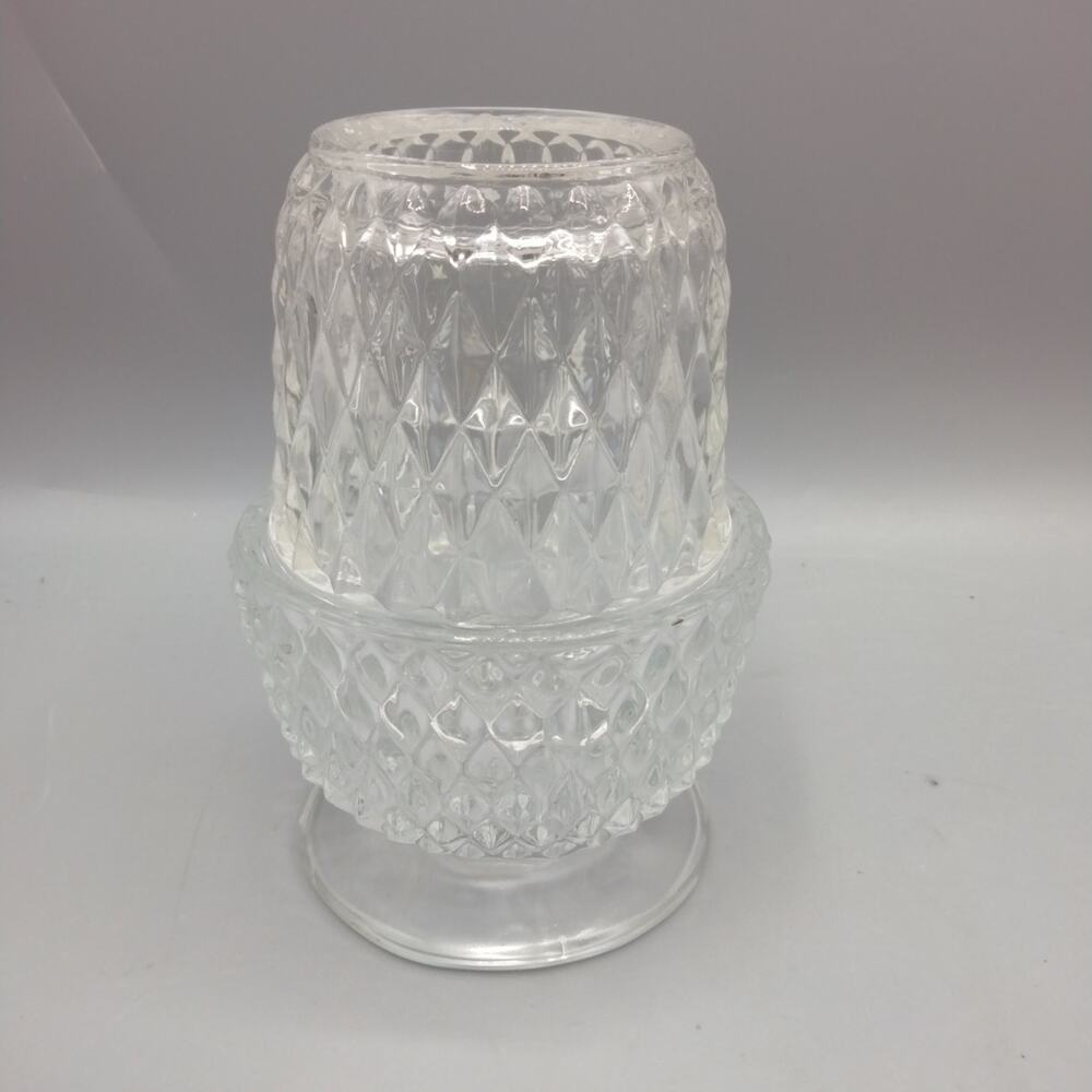 Fairy Lamp Clear Glass Diamond Point Candle Holder 5 1/2 Inch Vintage Indiana